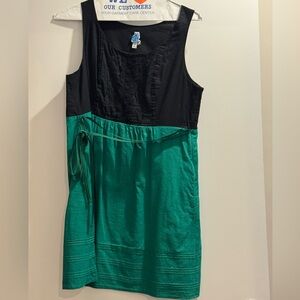 LIKE NEW! Maeve Anthropologie Black/Green Knee Length Cotton Dress Pockets Sz 10